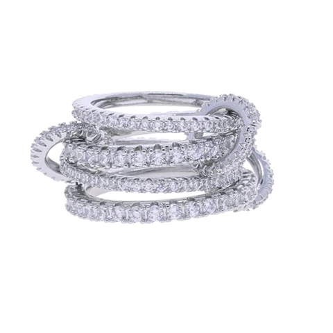 Многокольцо Iced Out, серебряный цвет, 4 звена, CZ, циркон, соединительные кольца на палец для женщин, модные украшения