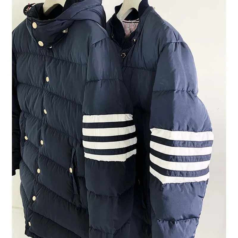Men's Down Coat Original Striped Design Luxury Brand Down Jacket High Quality Famous Tops Men Solid TB THOM Winter Coats