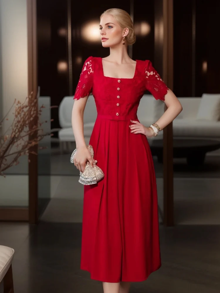 Женское элегантное красное платье SEQINYY летнее весеннее новое модное