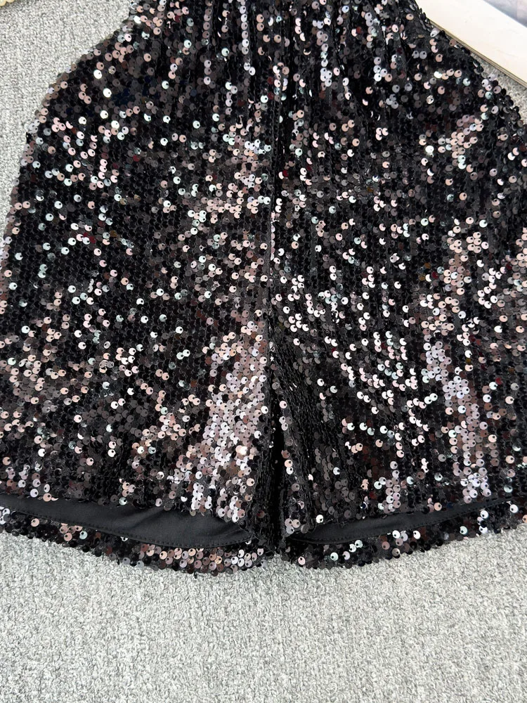 Блестящие сексуальные женские блестящие шорты с завышенной талией и круглым