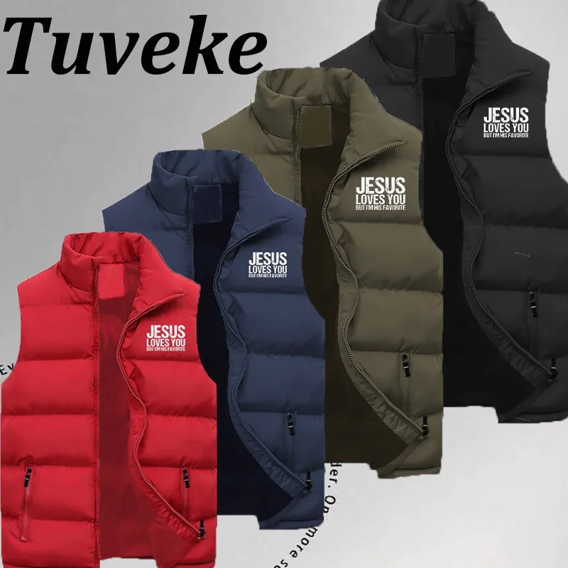 

Men's New Jesus Logo Solid Color Print Sleeveless Down Jacket Plus Size Cotton Sports Cotton Jacket Autumn Winter Must-Have Vest