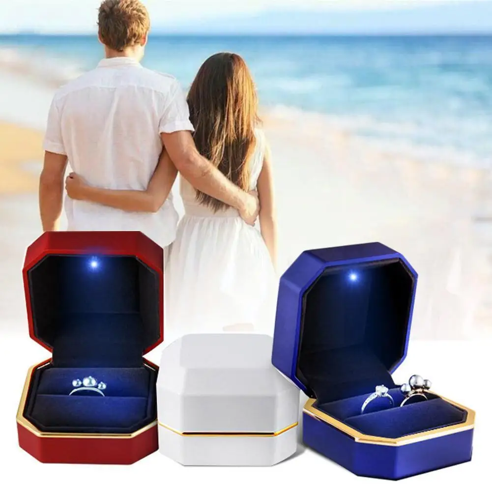 

Подарочная коробка для сережек со светодиодной подсветкой, Свадебная коробка для помолвки, роскошная восьмиугольная коробка для сережек, ювелирные изделия со светодиодной фотоподсветкой, ожерелье V5K1