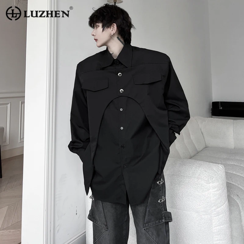 

LUZHEN рубашки мужские осенние Новые однотонные поддельные двухкомпонентные Сращенные нишевые Дизайнерские повседневные кардиганы в Корейском стиле с длинным рукавом Bb9a16