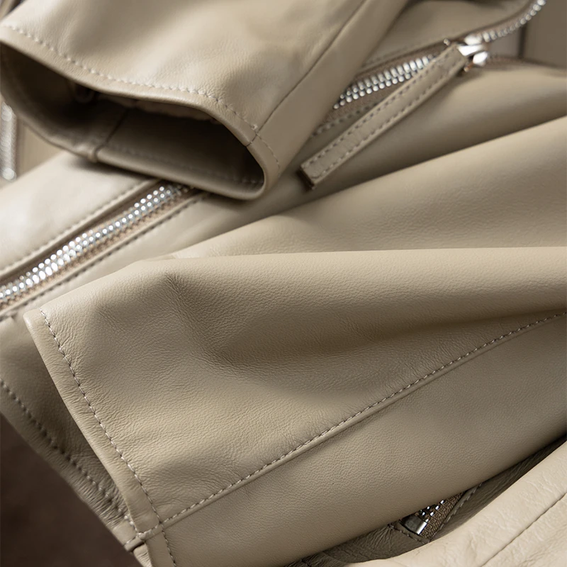 High-quality Sheepskin  Genuine Leather Jacket Women  Zippers  High Street  Zipper  All Season  Blazer Femme  Casaco Feminino