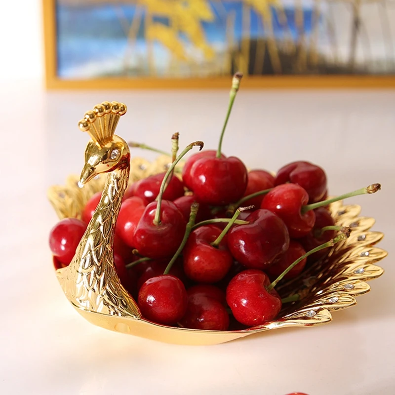 1 PCS Peacocks Fruit Plate Metal Tray Dish Delicate Storage For Candy Trinket Jewelry Snack Serving Home Decor