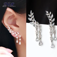 new sweet gift accessory rhinestone popular leaf leaves tassel crystal water drop ear studs earrings for party