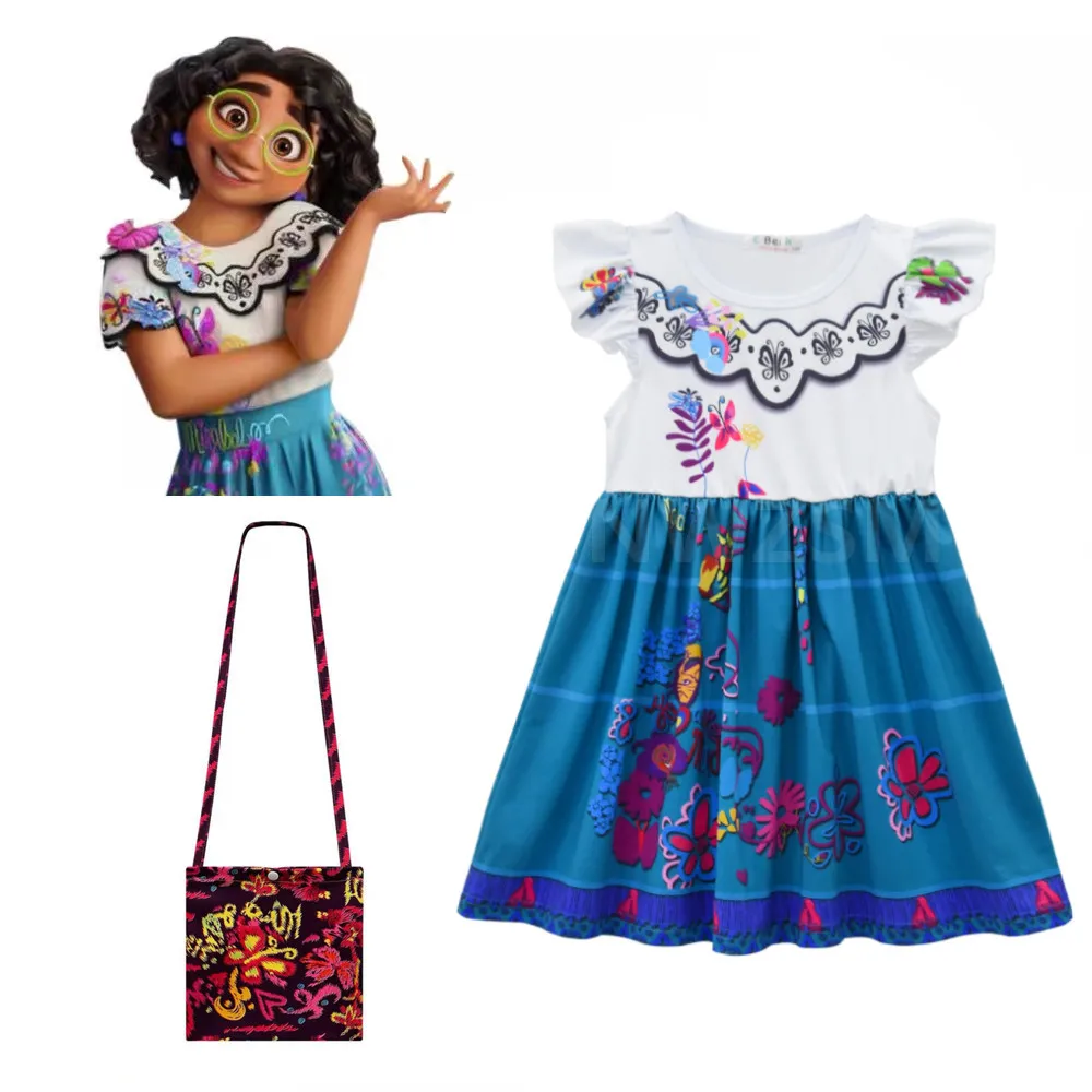 

Encanto Madrigal Cosplay Costume Girl Dress Fancy Dresses for Carnival Halloween Princess Dress Glasses Earrings Mirabel Costume