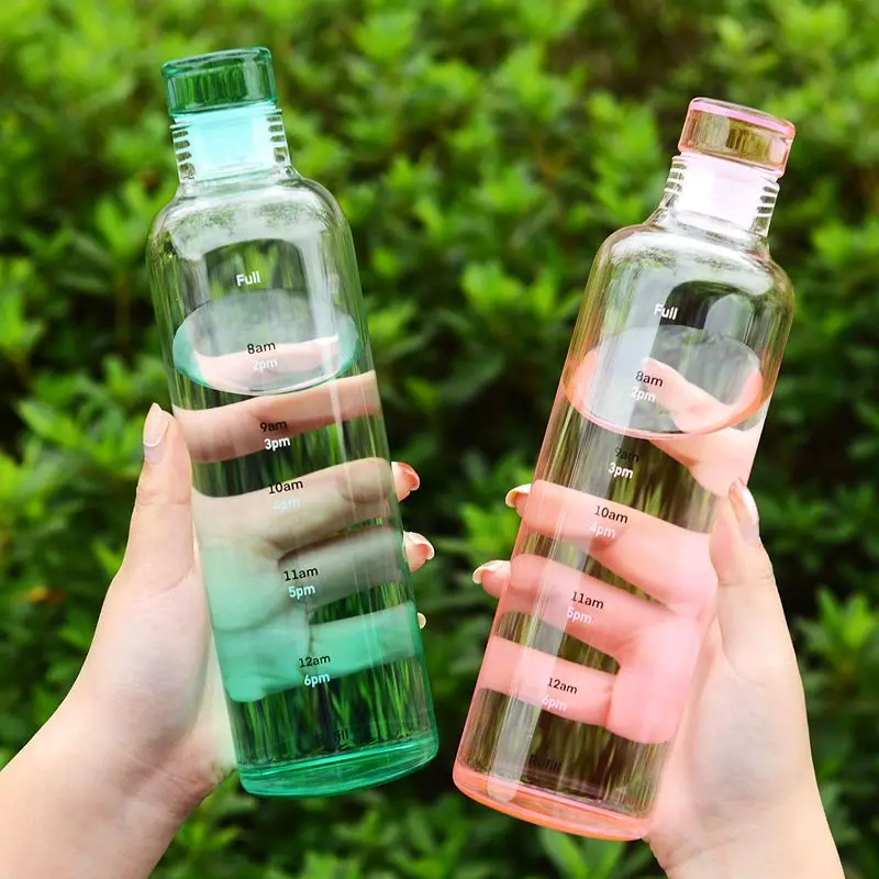 

Gradient Color Time Scale Glass Water Cup Transparent New Large Capacity Glass Bottle with Cap Summer Must-Have Drinking Cup