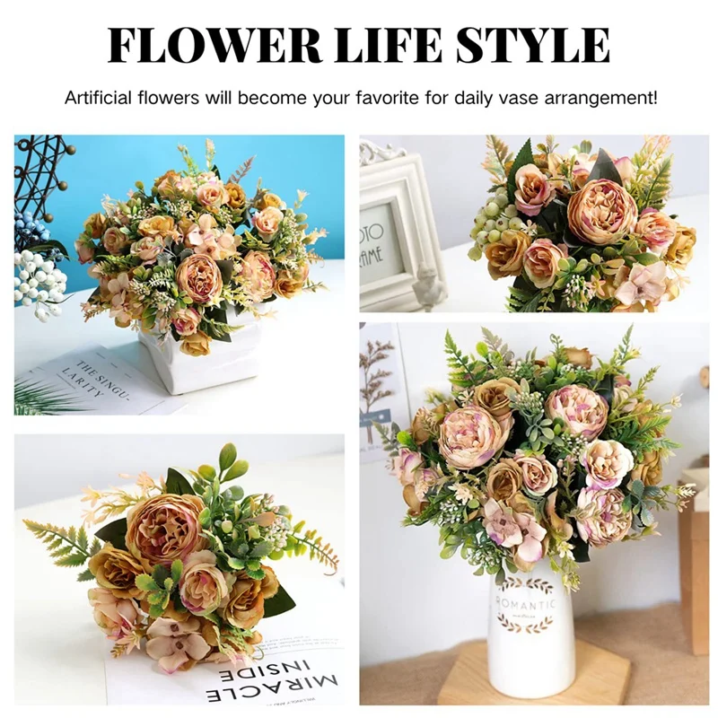 Promotion! Artificial Flowers 2Pcs Fake Peony Silk Hydrangea Flower Bouquet Arrangements Table Centerpieces |