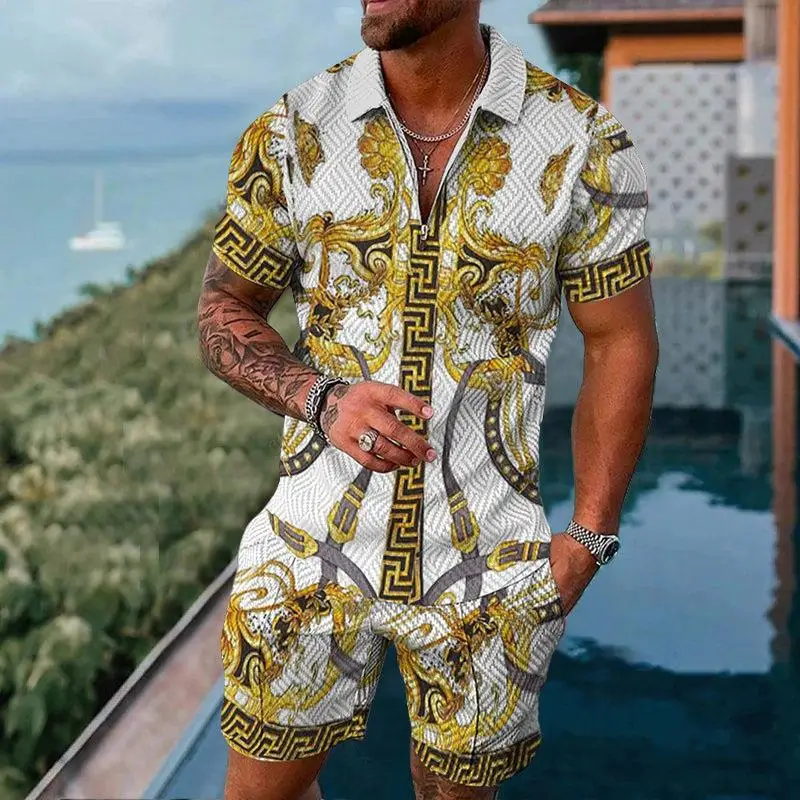 

Мужская футболка-поло с коротким рукавом и шорты, с 3D-принтом