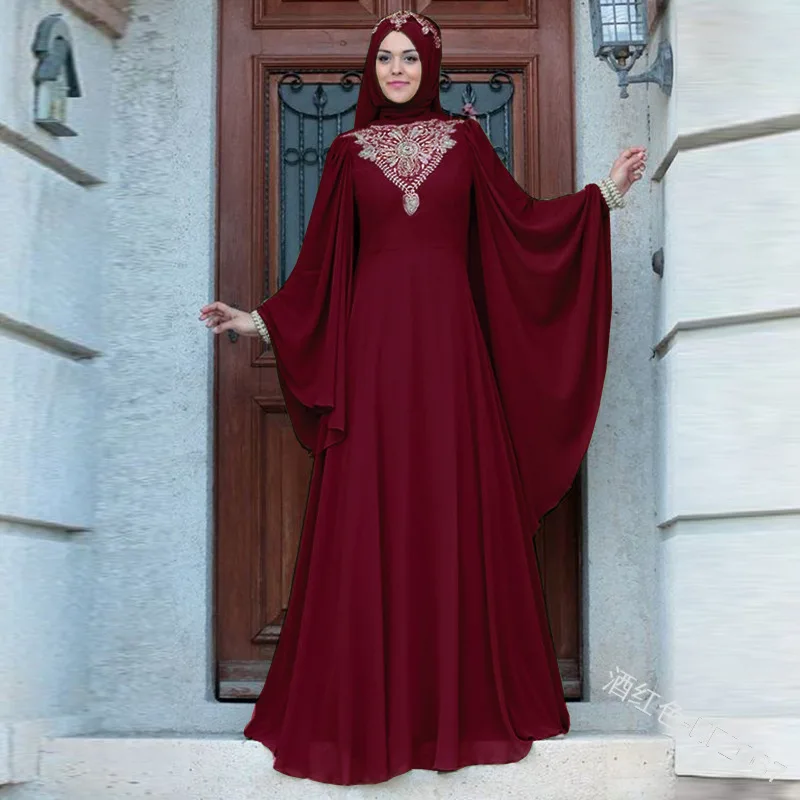 Women's Printed High Waist Large Swing Flying Sleeve Long Dress Middle East Dubai Abaya Turkey Abayas for Women Moroccan Kaftan