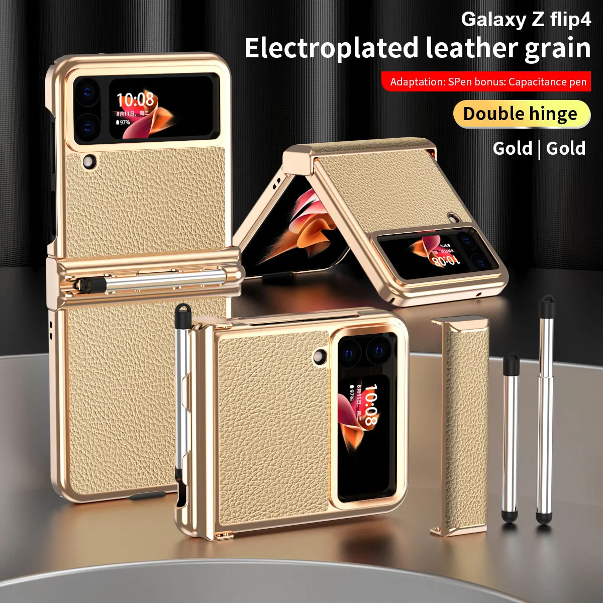 

For Flip 4 Luxury Case for Samsung Z Flip 4 5G 2022 New Case with Stylus Capacitive Pen Len Camera Full Protective Cover