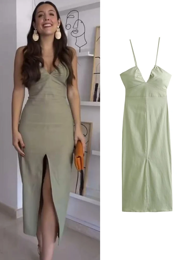 Сексуальное летнее льняное платье TFMLN 2024 женское облегающее без бретелек с