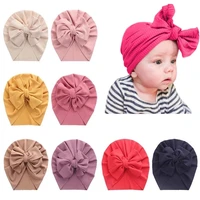 bowknot baby headbands toddler headwraps baby solid cotton turban hats infant babes caps elastic hair accessories hearwear gift