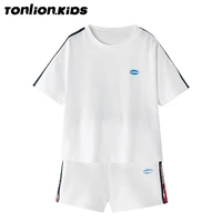 ton lion kids summer girls casual fashion two piece striped printed white short sleeved shorts baby girl clothes