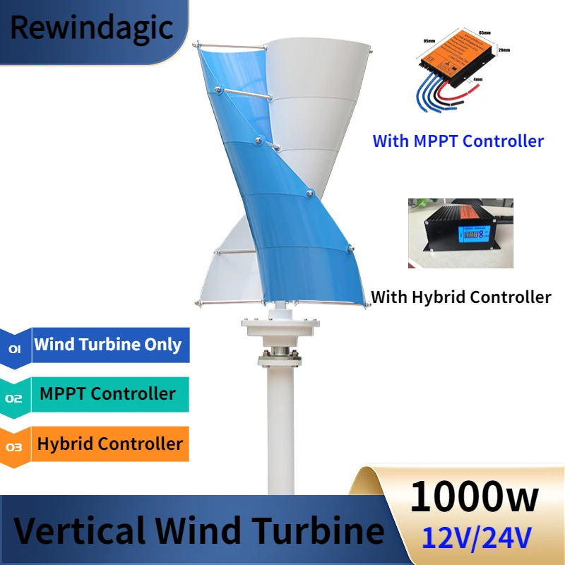 

Home Low Noise 1000W 12V 24V Vertical Wind Turbine Power Generator 1KW Free Energy Windmill Permanent Maglev With Controller