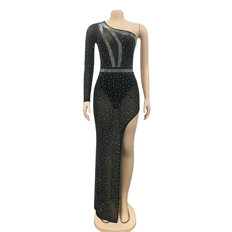 

Spring 2022 New Ladies Sequined Mesh See-through Long Maxi Bodycon Dress Sexy Club Party Long Irregular Dress Dresses Women