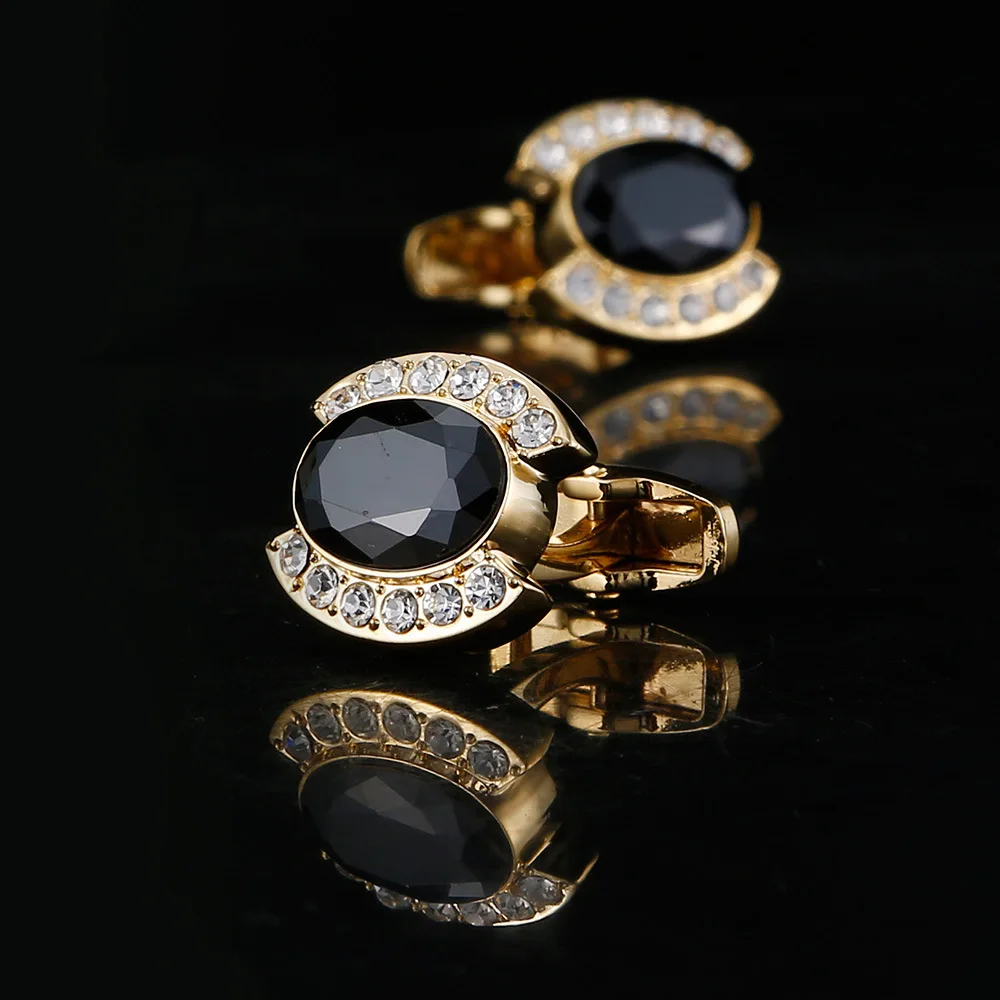 

Luxury Black Crystal Cuff Links Full Drill Buttons Wedding Men French Lawyer Copper Cufflink Shirt Cuffs Jewelry Gifts for Men