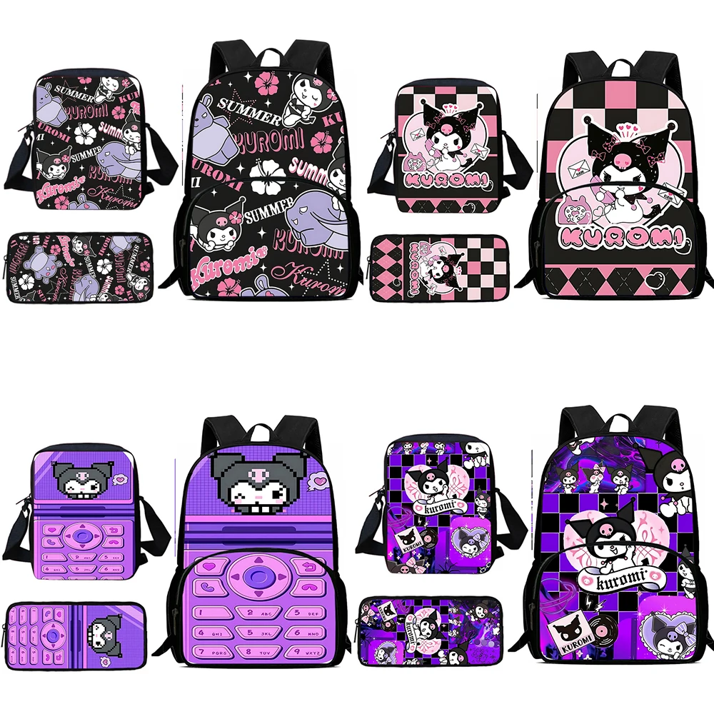 Комплект из 3 предметов Детский рюкзак на плечо с рисунком аниме Sanrios Kuromi ранцы