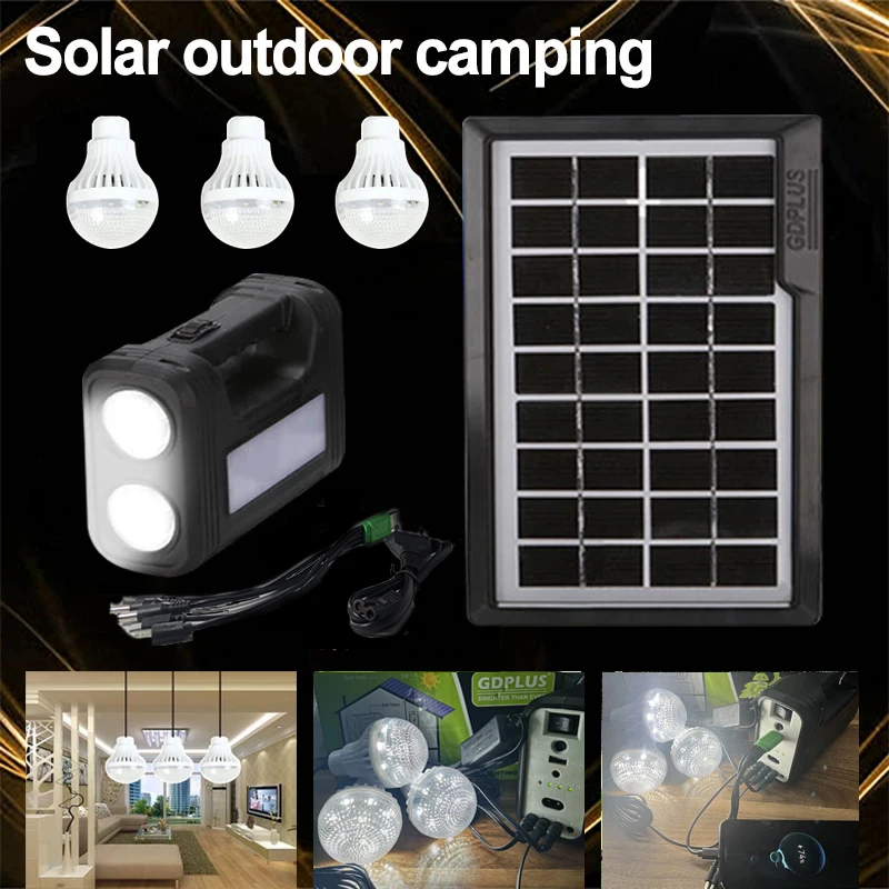 Camping Solar Charger Kit Light Portable Lanterns Solar Panel 3 Bulb Set Outdoor Solar Energy System Charge for Phone Power Bank