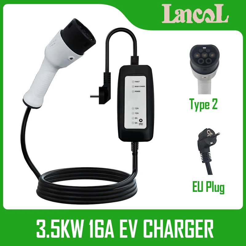 

3.5KW 16A EV Charger Type 2 IEC 62321 Portable Adjustable Electric Car Charger 220V AC Power Home Fast Charger