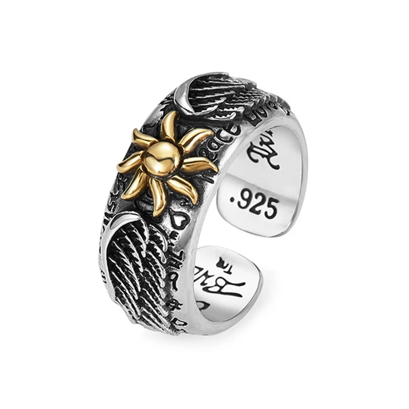 

Wide Finger Ring with Sunflower Wing Pattern Adjustable Open Finger Ring Stackable Promise Joint Rings Dainty Jewelry