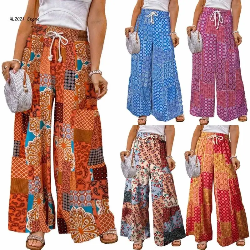 

Женские летние винтажные пляжные брюки в клетку с широкими штанинами