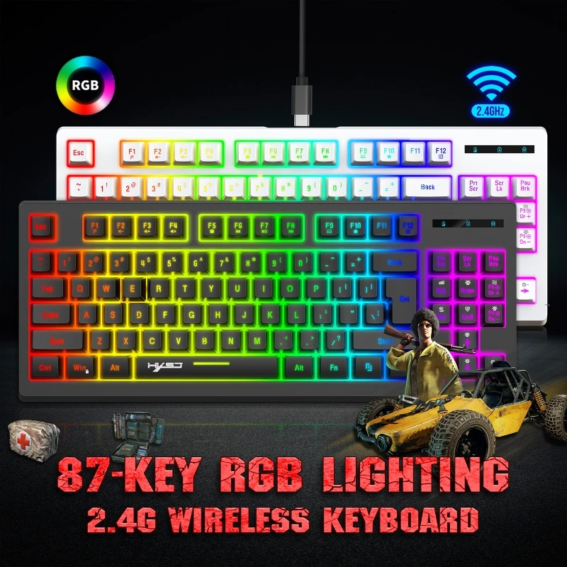 

L100 2.4G Wireless Keyboard 87-Keys RGB Backlight Compact & Slim Keypad Type C USB Gaming Mechanical Keyboards 1800mAh