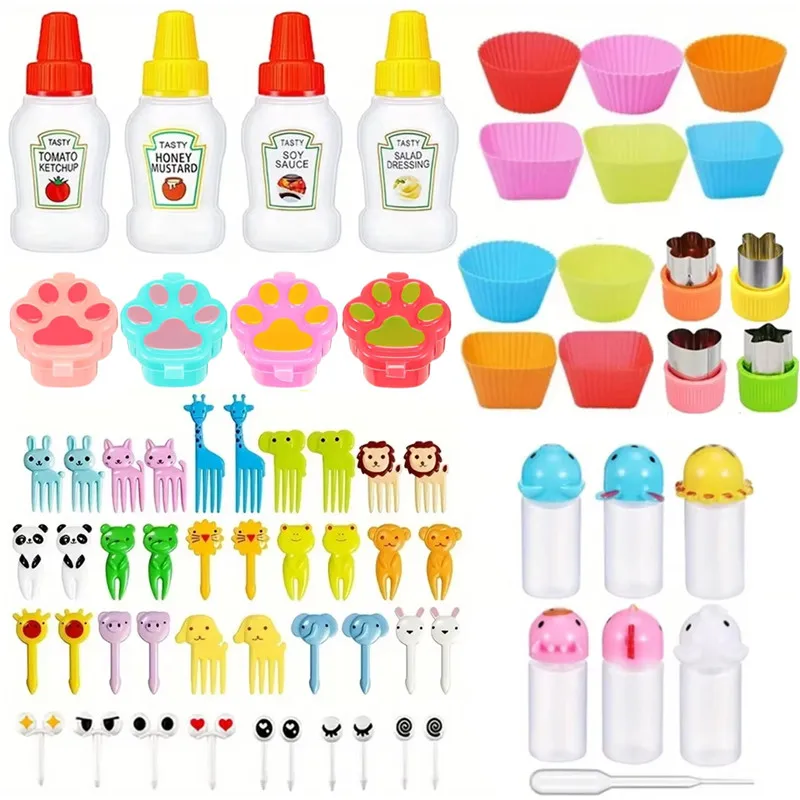 

48-104 шт. мини-вилки для фруктов для детей, милые закуски, выбор еды, зубочистки, аксессуары для бенто-бокса, силиконовые разделители для ланч-бокса