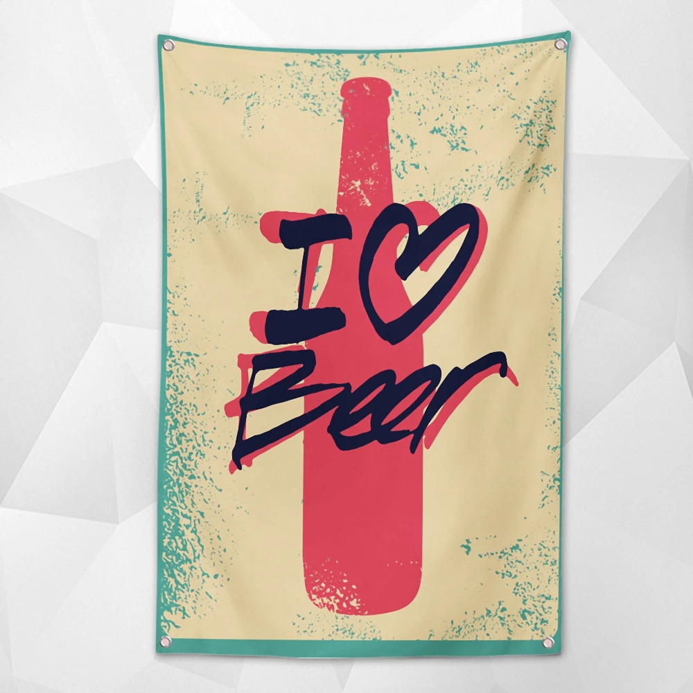

I Love Beer Shabby Retro Banner Wall Art Bar Winery Home Decor Beer Day Poster Hanging Chart Flag with 4 Metal Grommets Gift