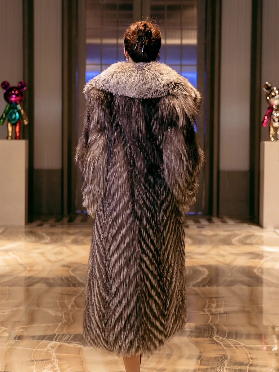 High-Grade Socialite Style Fur Coat Imported Silver Fox Fox Fur Silver Fox natural color