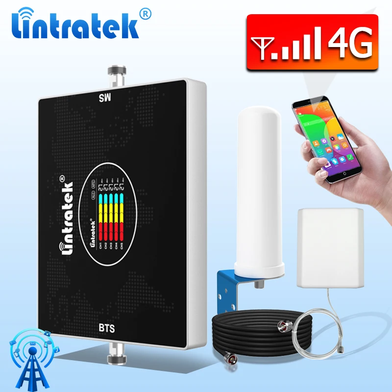 Lintratek 5 Band Signal Repeater 800 900 Cellular Amplifier GSM 2100 1800 LTE Booster 4band 2G 3G 4G Internet Signal Amplfier