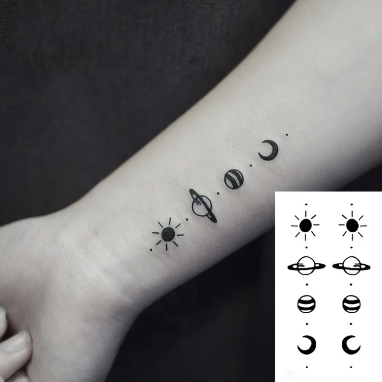 

Tattoo Sticker Body Art Black White Drawing Little Element planet sun moon star Water Transfer Temporary Fake tatto flash tatoo