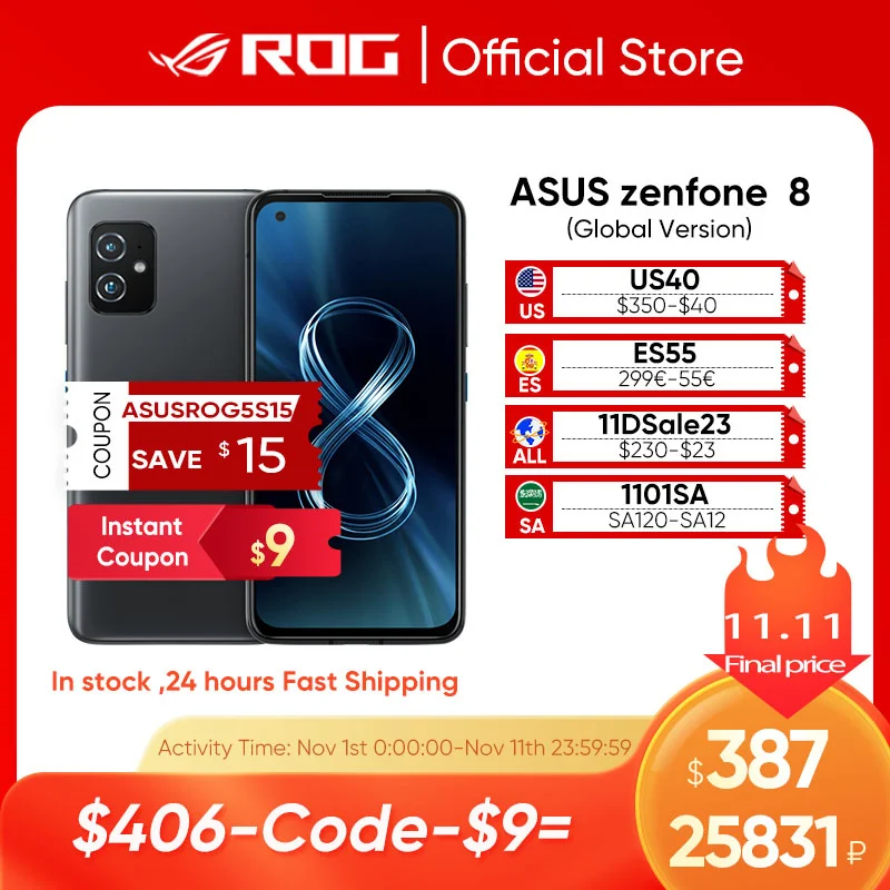 Ceny ASUS Zenfone 8 5G Telefon Komórkowy Wersja Globalna Snapdragon 888 5.9