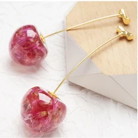 korean trend acrylic earrings for women 2021 cute vintage fashion red resin cherry long dangle drop statement gold kpop ear