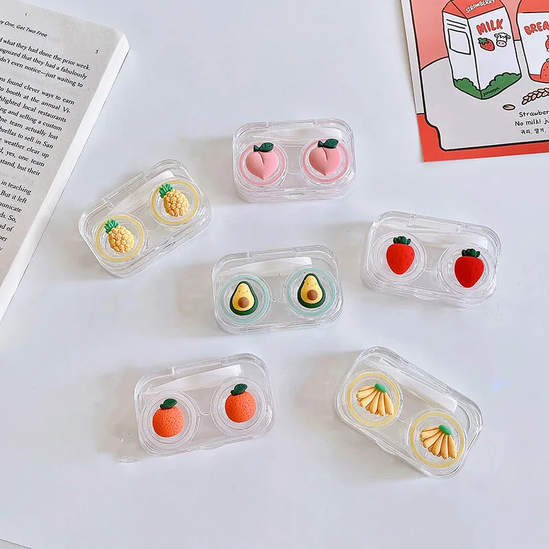 

Girl Transparent Mini Color Eye Contact Lense Cases Kawaii Fruit Style Travel Contact Lens Storage Tweezers Holder Box Tool Set