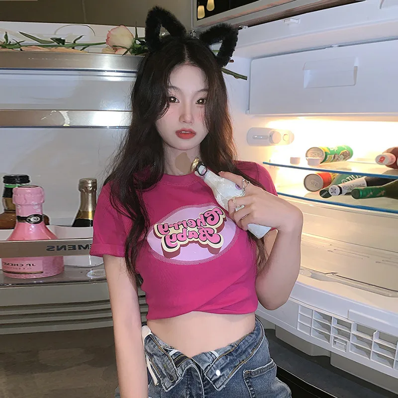 

Летняя футболка в стиле Харадзюку, кроп-топ для фитнеса, необычная пикантная Повседневная футболка с надписью, простые женские топы, женски...
