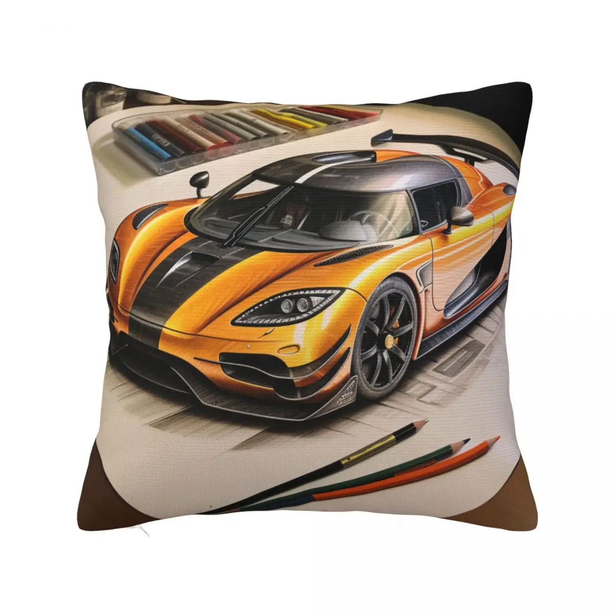 

Ultimate Sports Car Pillow Case Colored Cartoon Pencil Art Summer Retro Pillowcase Polyester Hugging Zipper Cover