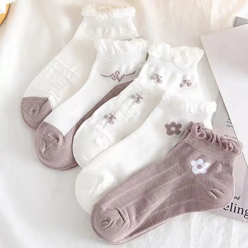 Women's Cotton Socks Solid Color Low Tube Lace Student Girl Shallow Mouth Socks Casual Breathable Spring and Summer 2023 New