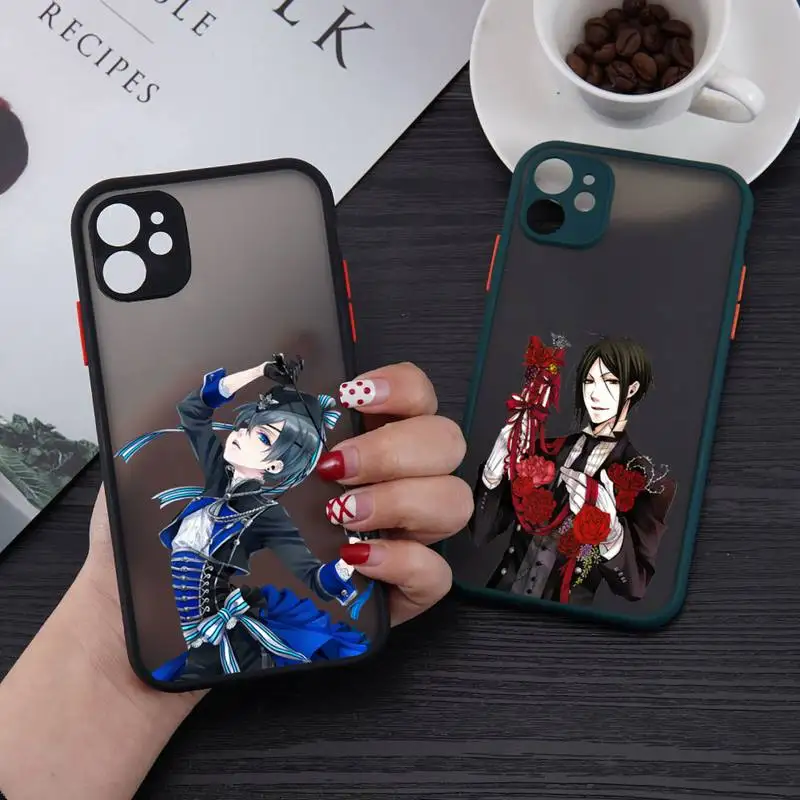 

Black Butler Phone Case For iPhone 13 12 11 Mini Pro XR XS Max 7 8 Plus X Matte transparent Back Cover