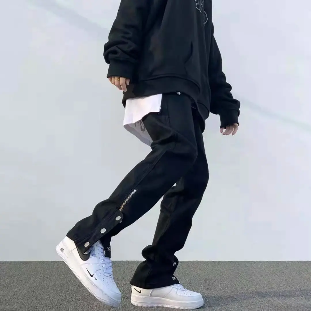 

2022 Men's Black Street Style Jeans Zipper & Button Decoration Cuff-slit Simple Fashion Casual Overalls Men's Pantalones Hombre