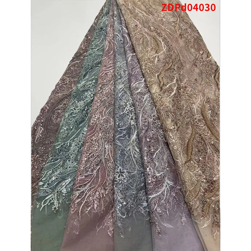 

African Tube bead embroidery Clothes Gorgeous ​Nigerian Tulle Lace Bridal Fabric Textiles ZDPd04030