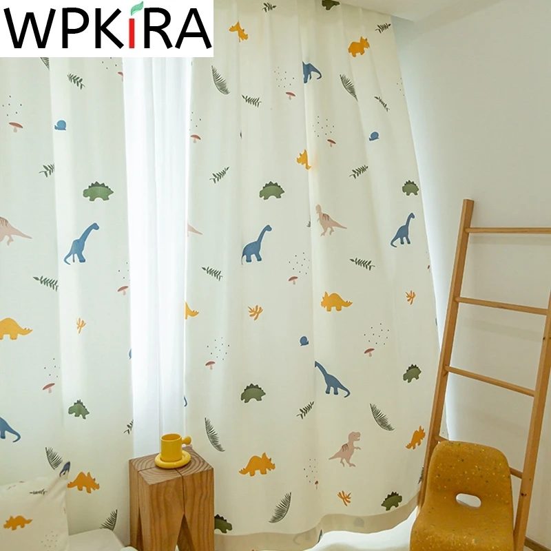 

Lovely Dinosaur Printed Curtain For Kids Boys Bedroom Modern Cartoon Semi-blackout Window Drapes Living room Decor Background