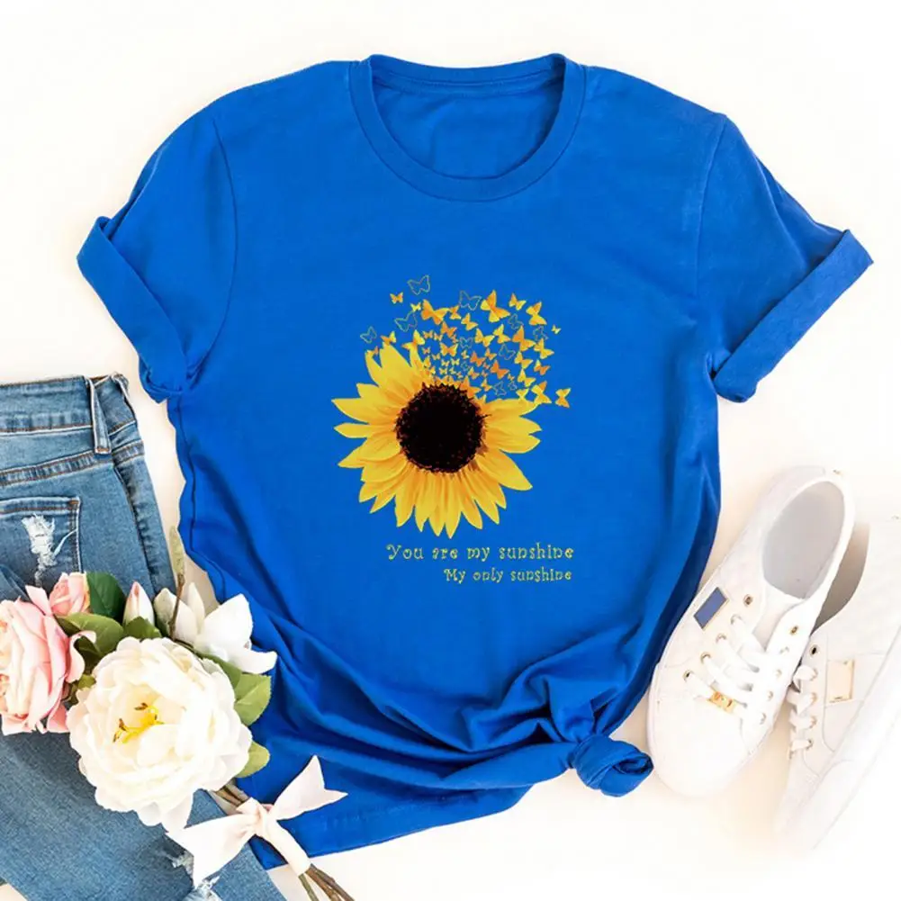 

Summer Blouse Chic Floral Printing Summer T-shirt Quick Dry Sweet Lady T-shirt