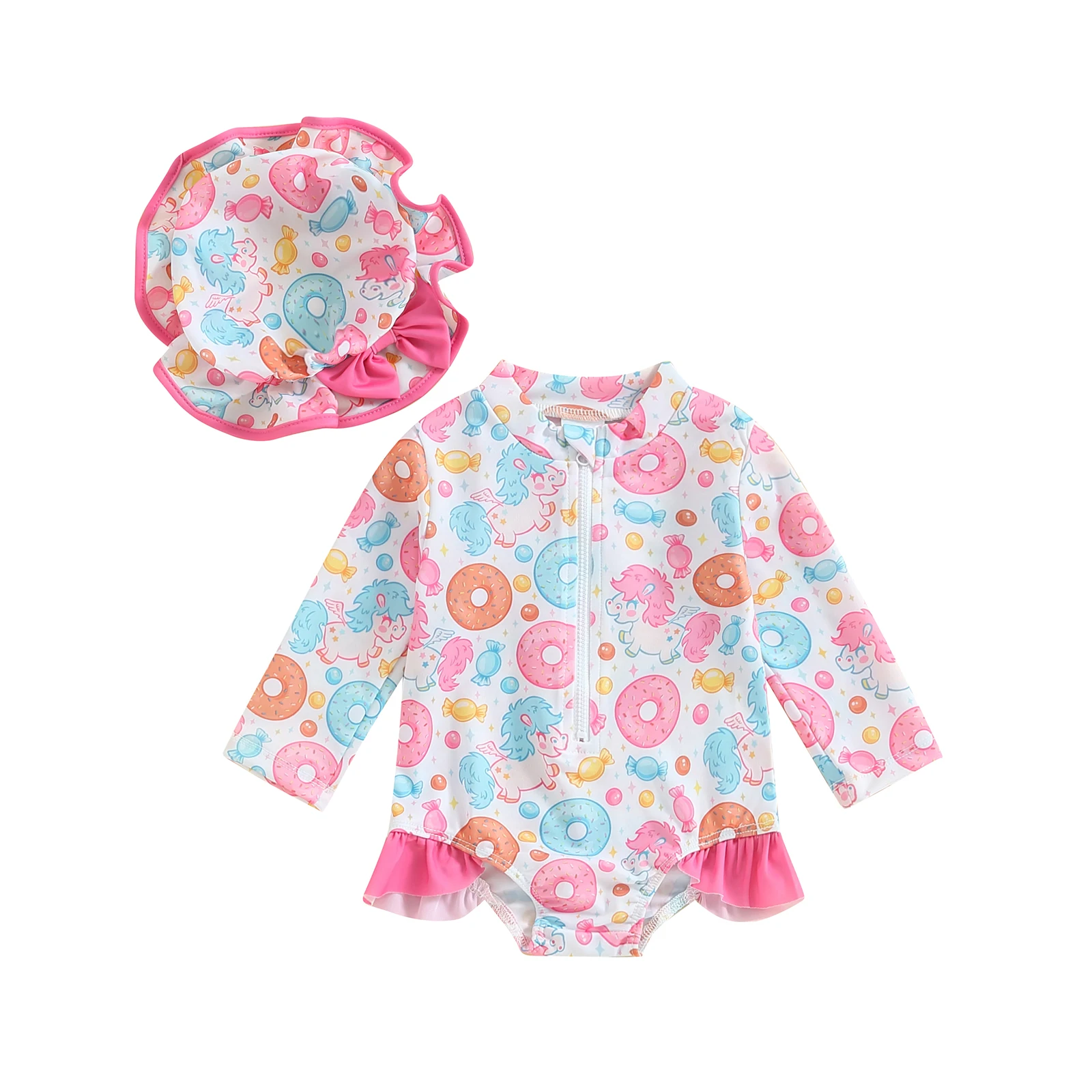 2024 Летний Пляжный Купальник для маленьких девочек с длинным рукавом и ложным