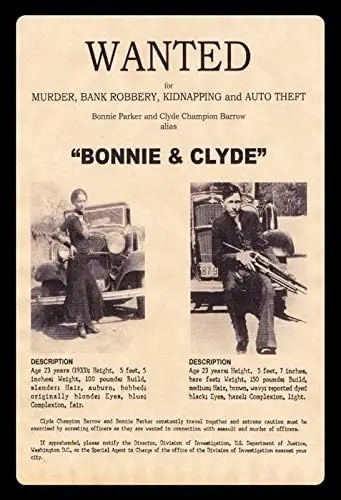 

Металлическая вывеска Bonnie & Clyde