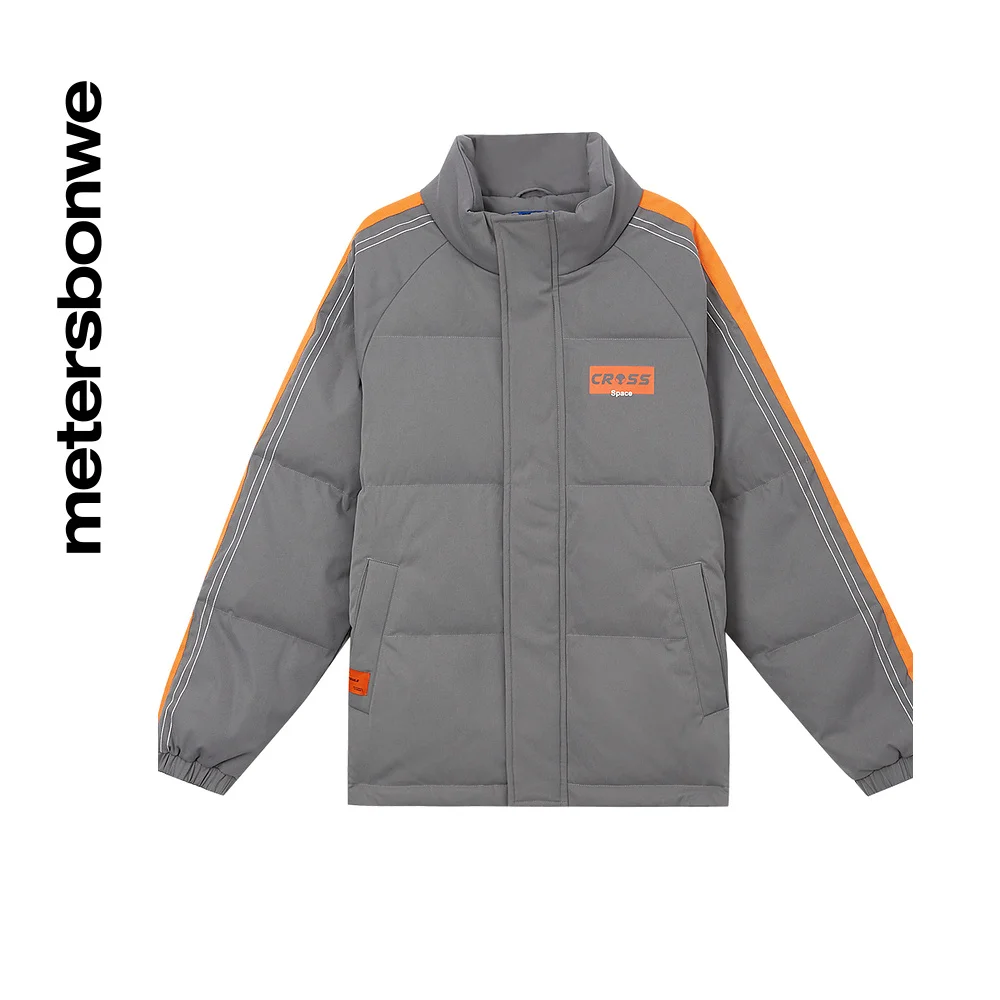 Metersbonwe Men's Stand Collar Short Down Jacket Striped Sleeve 80%Duck Down Sportswear Warm Wear Loose Male Winter Down Coat