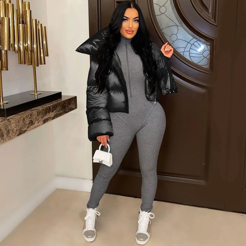 Cotton Padded Coat Women Patchwork Turtleneck Puffer Parka Outwear Solid 2022 Winter Warm Zipper Crop Top Jacket Chaqueta Mujer