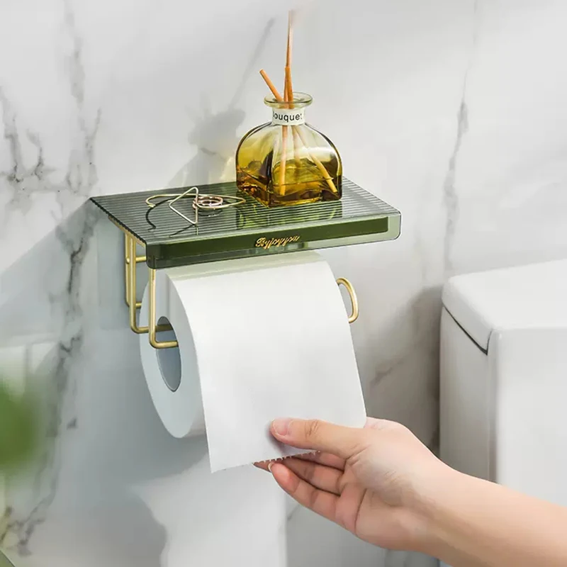 

Wall Mount Toilet Paper Holder Bathroom Tissue Accessories Rack Holders Self Adhesive Punch Free Kitchen Roll Paper Accessory