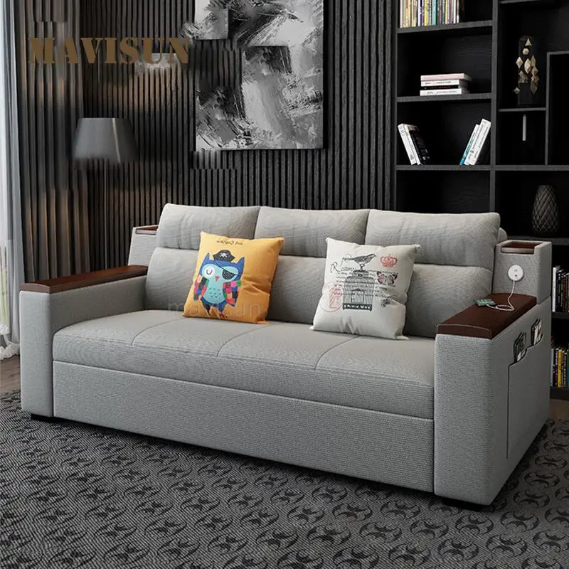 

Nordic Modern Folding Fabric Living Room Simple Double Big Sofa Dual-Purpose Multi-Function Push-Pull Sitting And Lying Bed